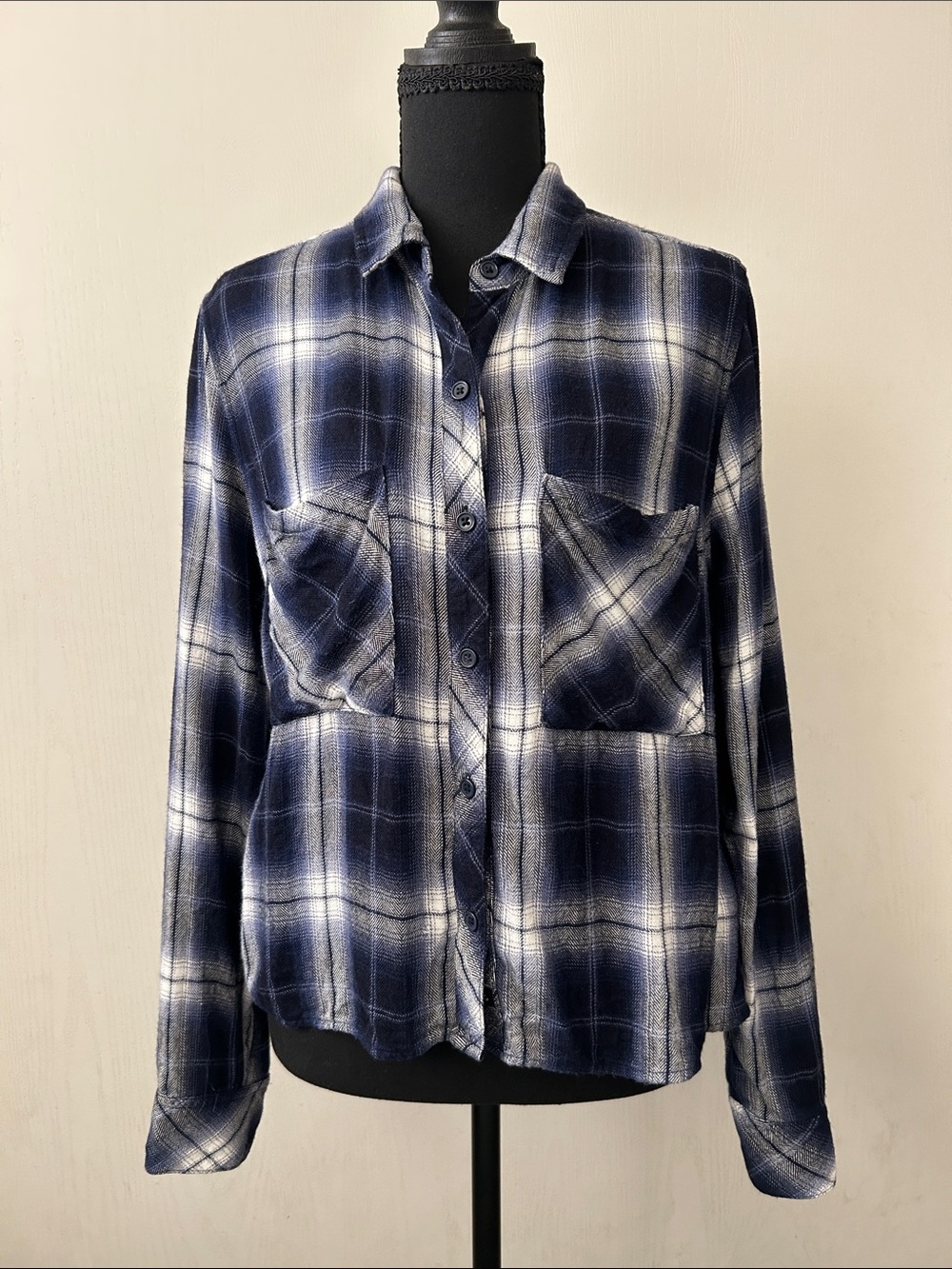 Rails Women’s Dylan Oxford Blue Plaid Button Down with Dual Chest Pockets